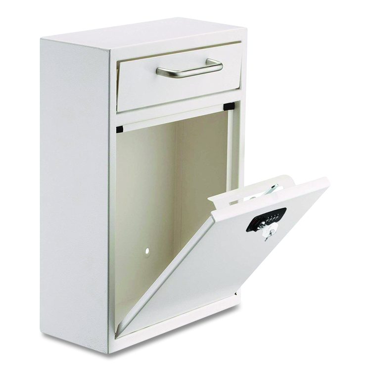 Large Secure Drop Box Wall Mounted Locking Mail Box with Key and Combination lock, 11.2 x 4.7 x 16.2, White