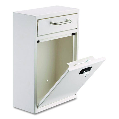 Large Secure Drop Box Wall Mounted Locking Mail Box with Key and Combination lock, 11.2 x 4.7 x 16.2, White