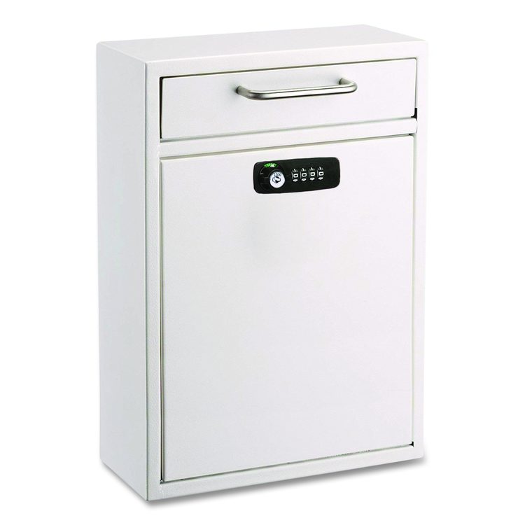 Large Secure Drop Box Wall Mounted Locking Mail Box with Key and Combination lock, 11.2 x 4.7 x 16.2, White