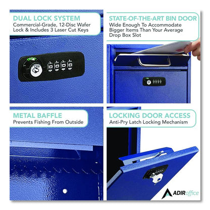 Medium Secure Drop Box Wall Mounted Locking Mail Box with Key and Combination Lock, 10.51 x 4.72 x 12, Blue