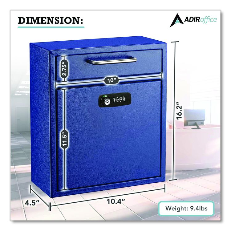 Medium Secure Drop Box Wall Mounted Locking Mail Box with Key and Combination Lock, 10.51 x 4.72 x 12, Blue
