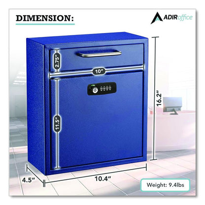 Medium Secure Drop Box Wall Mounted Locking Mail Box with Key and Combination Lock, 10.51 x 4.72 x 12, Blue