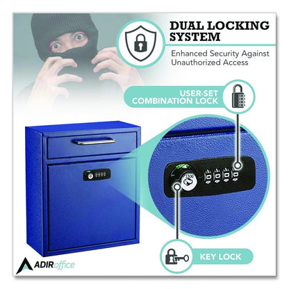 Medium Secure Drop Box Wall Mounted Locking Mail Box with Key and Combination Lock, 10.51 x 4.72 x 12, Blue