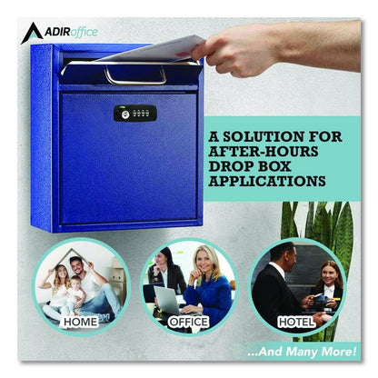 Medium Secure Drop Box Wall Mounted Locking Mail Box with Key and Combination Lock, 10.51 x 4.72 x 12, Blue