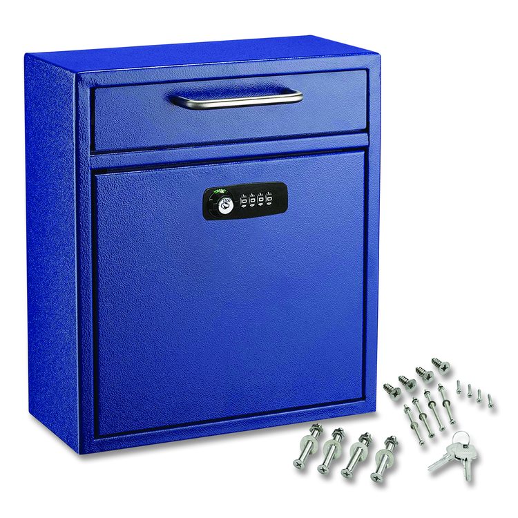 Medium Secure Drop Box Wall Mounted Locking Mail Box with Key and Combination Lock, 10.51 x 4.72 x 12, Blue