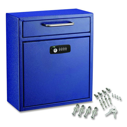 Medium Secure Drop Box Wall Mounted Locking Mail Box with Key and Combination Lock, 10.51 x 4.72 x 12, Blue