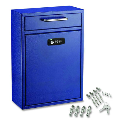 Large Secure Drop Box Wall Mounted Locking Mail Box with Key and Combination lock, 11.2 x 4.7 x 16.2, Blue