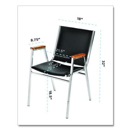 Vinyl Chrome Frame Stackable Office Chair, 16.5 x 22 x 32, Black Seat, Black Back, Chrome Base