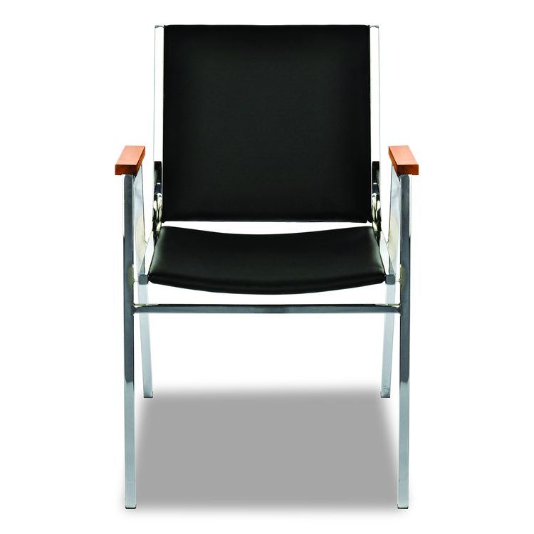 Vinyl Chrome Frame Stackable Office Chair, 16.5 x 22 x 32, Black Seat, Black Back, Chrome Base