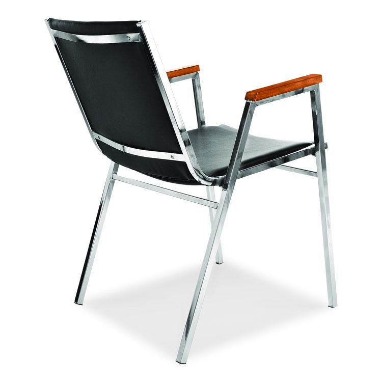 Vinyl Chrome Frame Stackable Office Chair, 16.5 x 22 x 32, Black Seat, Black Back, Chrome Base