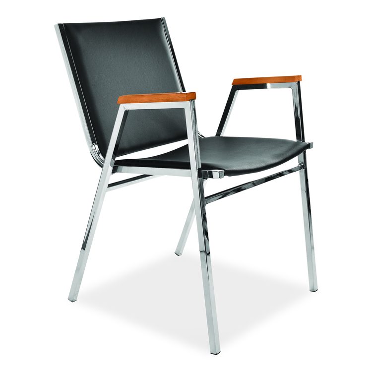 Vinyl Chrome Frame Stackable Office Chair, 16.5 x 22 x 32, Black Seat, Black Back, Chrome Base