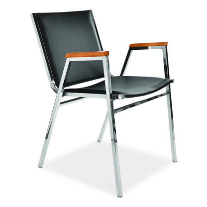 Vinyl Chrome Frame Stackable Office Chair, 16.5 x 22 x 32, Black Seat, Black Back, Chrome Base