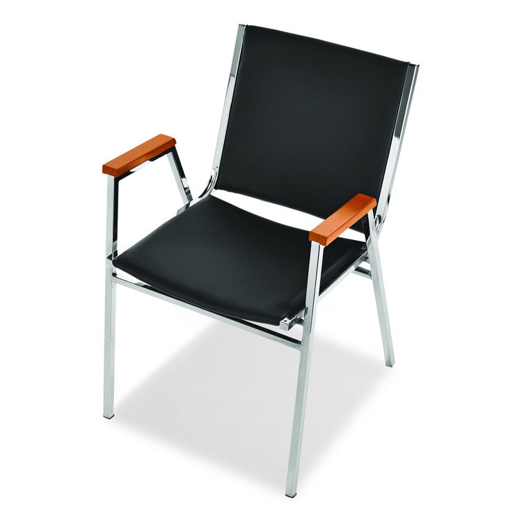 Vinyl Chrome Frame Stackable Office Chair, 16.5 x 22 x 32, Black Seat, Black Back, Chrome Base
