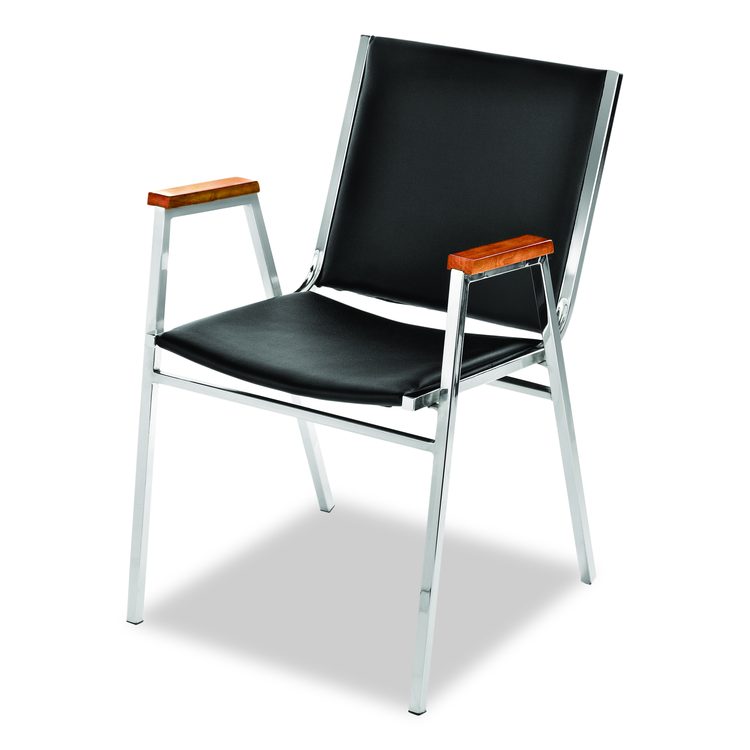 Vinyl Chrome Frame Stackable Office Chair, 16.5 x 22 x 32, Black Seat, Black Back, Chrome Base