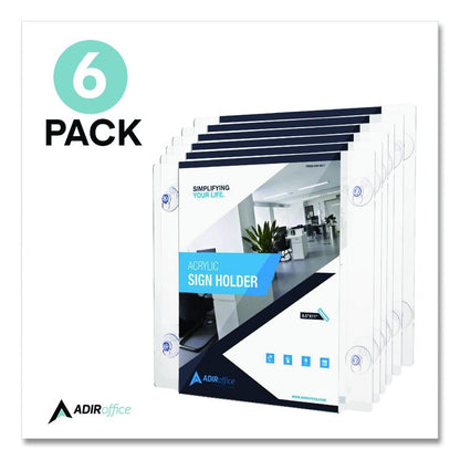 Clear Suction Acrylic Window Sign Holder, 8 x 11, Clear Frame, 6/Pack
