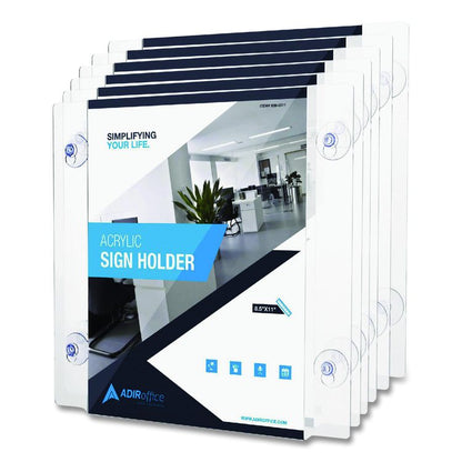 Clear Suction Acrylic Window Sign Holder, 8 x 11, Clear Frame, 6/Pack
