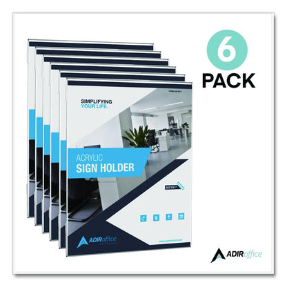 Wall Mount Side-Loading Acrylic Sign Holders, 8 x 11, Clear Frame, 6/Pack