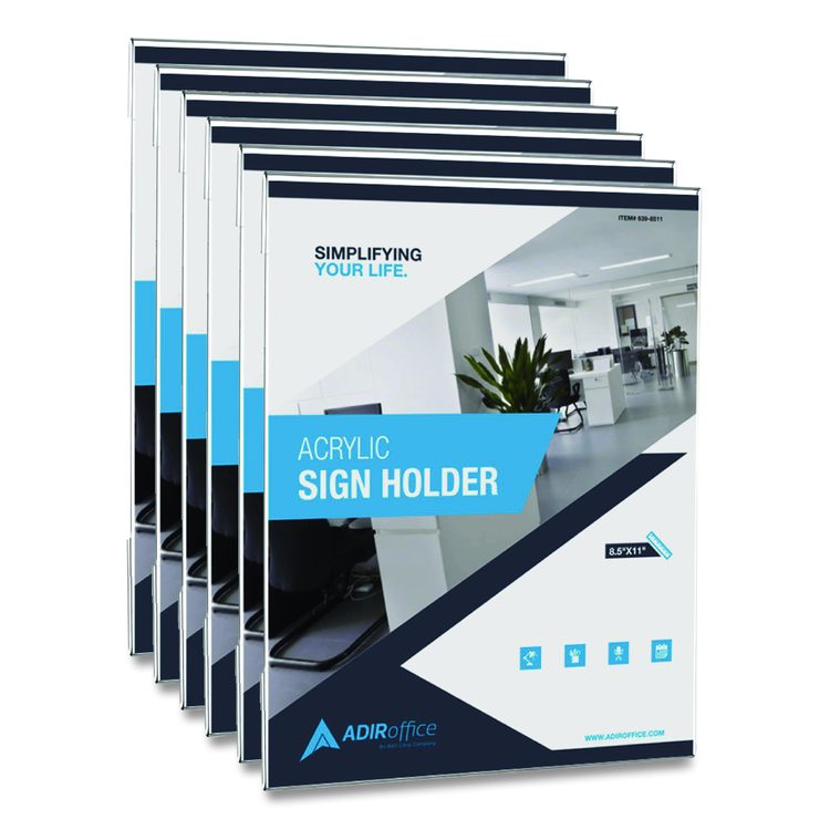 Wall Mount Side-Loading Acrylic Sign Holders, 8 x 11, Clear Frame, 6/Pack