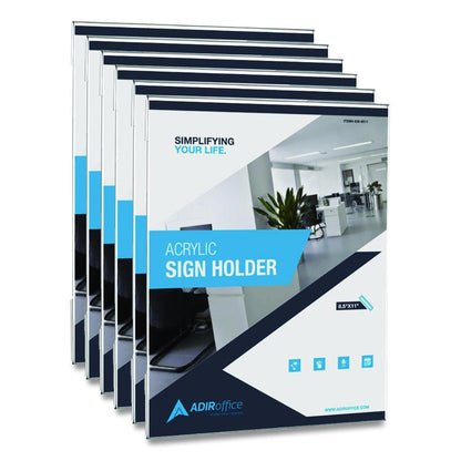Wall Mount Side-Loading Acrylic Sign Holders, 8 x 11, Clear Frame, 6/Pack