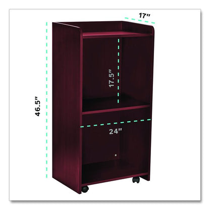 Wood Mobile Presentation Lectern Speaker Stand with Shelves, 22.44 x 16.53 x 45.98, Mahogany