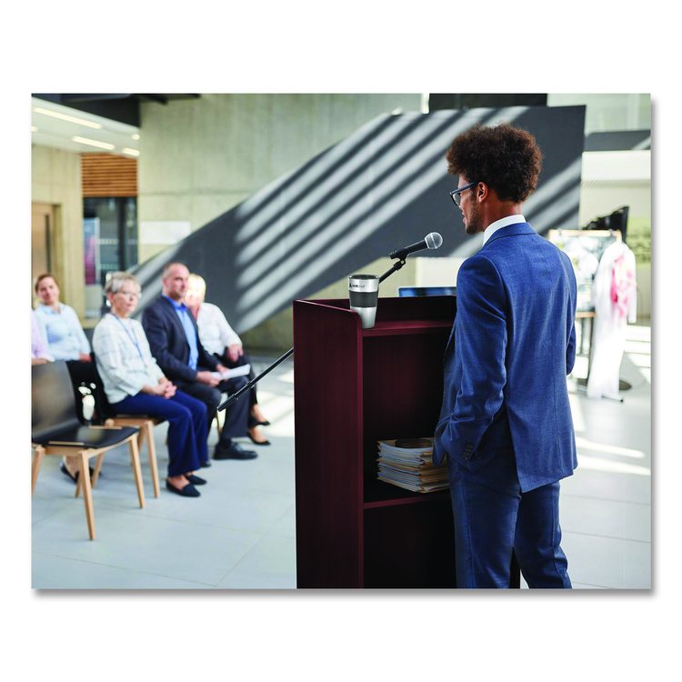 Wood Mobile Presentation Lectern Speaker Stand with Shelves, 22.44 x 16.53 x 45.98, Mahogany
