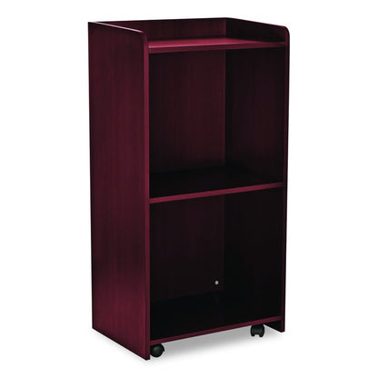 Wood Mobile Presentation Lectern Speaker Stand with Shelves, 22.44 x 16.53 x 45.98, Mahogany