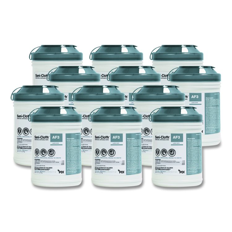 Sani-Cloth AF3 Germicidal Disposable Wipes, 6 x 6.75, White, 160 Wipes/Canister, 12 Canisters/Carton