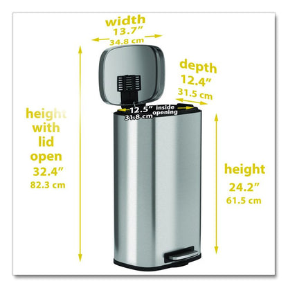 Fire-Resistant Step Pedal Trash Can, 8 gal, Plastic/Stainless Steel, Silver