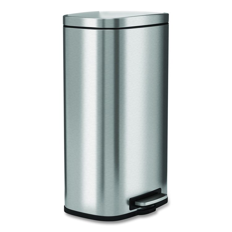 Fire-Resistant Step Pedal Trash Can, 8 gal, Plastic/Stainless Steel, Silver