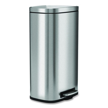 Fire-Resistant Step Pedal Trash Can, 8 gal, Plastic/Stainless Steel, Silver