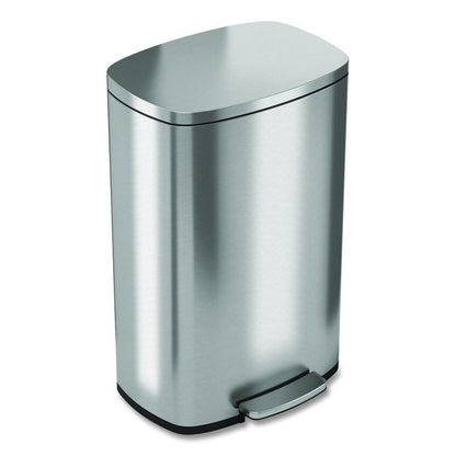Step Pedal Trash Can, 13 gal, Plastic/Stainless Steel, Silver