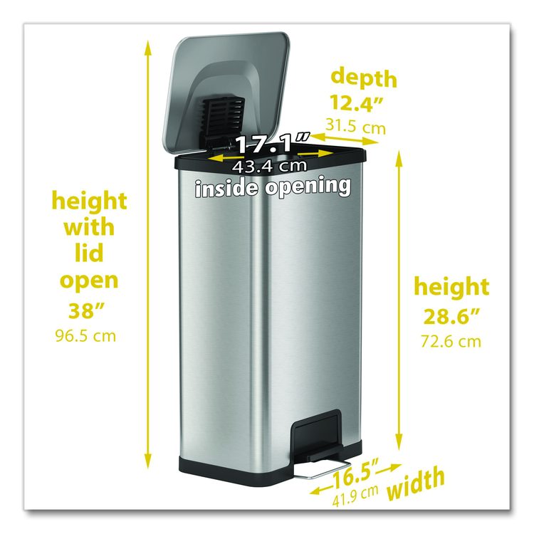 Step Pedal Trash Can with AirStep Technology, 18 gal, Stainless Steel, Silver