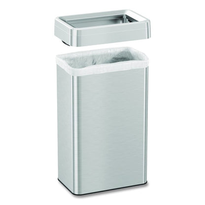 Open Top Trash Can, Rectangular, 18 gal, Plastic/Stainless Steel, Silver