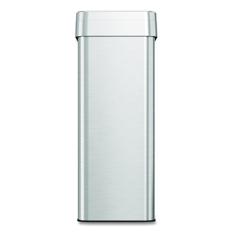 Open Top Trash Can, Rectangular, 18 gal, Plastic/Stainless Steel, Silver