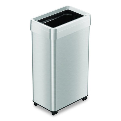 Open Top Trash Can with Wheels, 18 gal, Plastic Stainless Steel, Silver