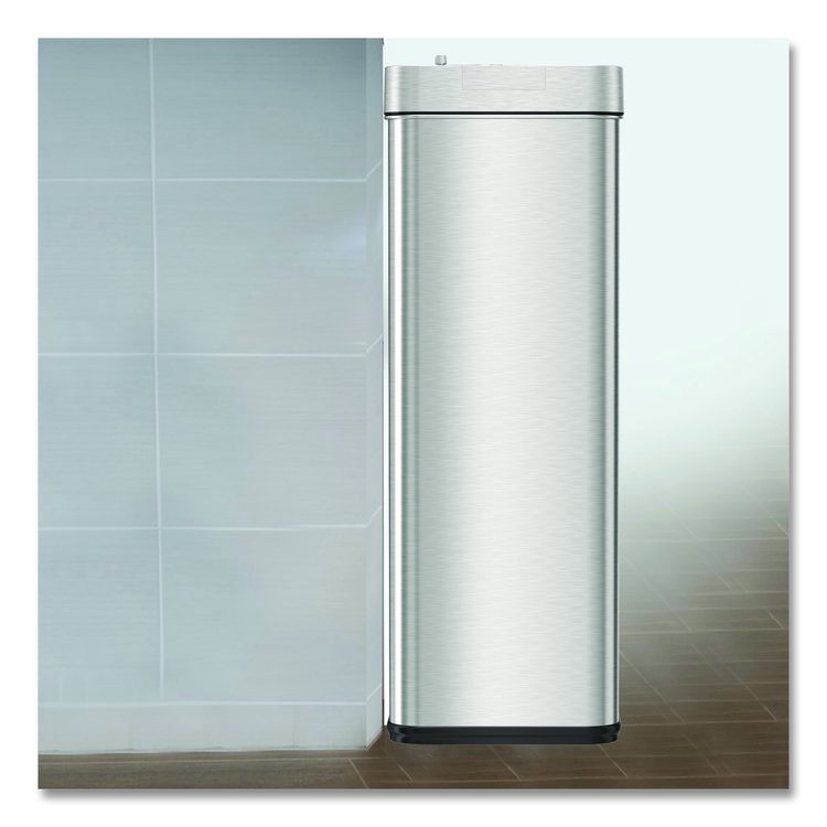 Wings Lid Sensor Trash Can, 18 gal, Plastic/Stainless Steel, Silver