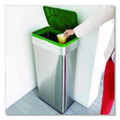 Open Top Compost Bin with Color-Coded Lid, 21 gal, Plastic/Stainless Steel, Silver/Green