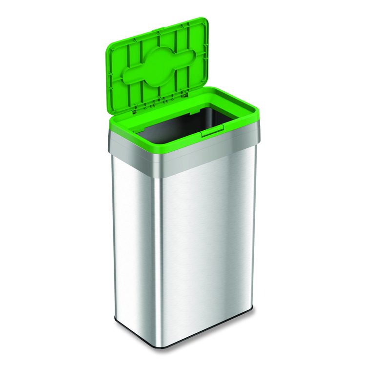 Open Top Compost Bin with Color-Coded Lid, 21 gal, Plastic/Stainless Steel, Silver/Green
