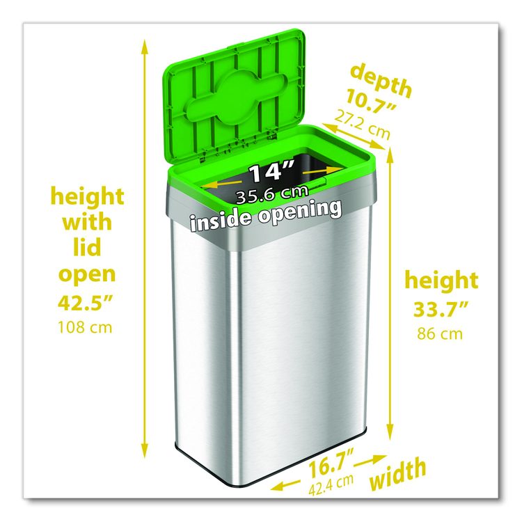 Open Top Compost Bin with Color-Coded Lid, 21 gal, Plastic/Stainless Steel, Silver/Green