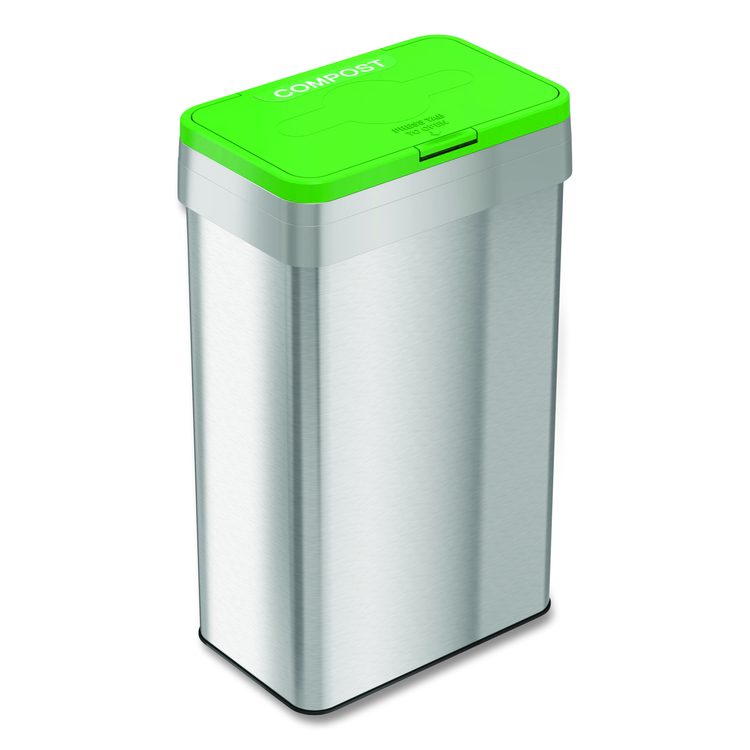 Open Top Compost Bin with Color-Coded Lid, 21 gal, Plastic/Stainless Steel, Silver/Green