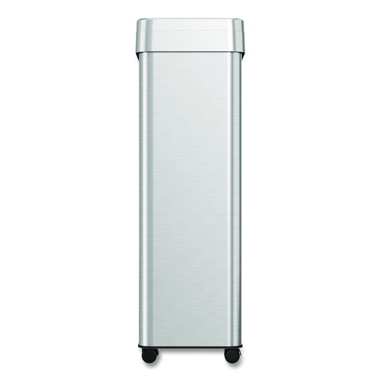 Open Top Trash Can with Wheels, 21 gal, Plastic/Stainless Steel, Silver