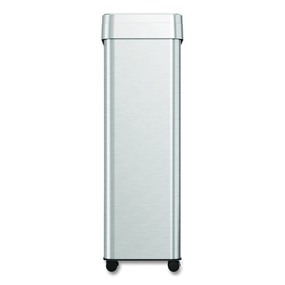 Open Top Trash Can with Wheels, 21 gal, Plastic/Stainless Steel, Silver