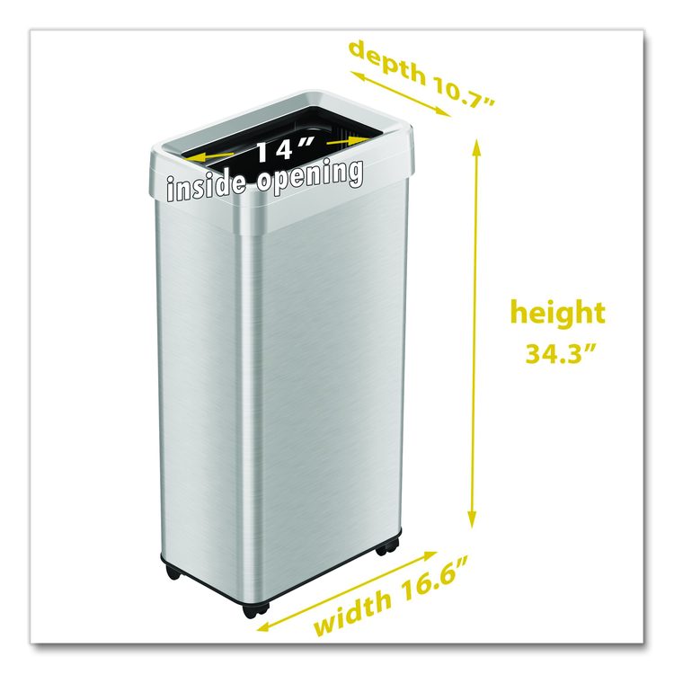 Open Top Trash Can with Wheels, 21 gal, Plastic/Stainless Steel, Silver