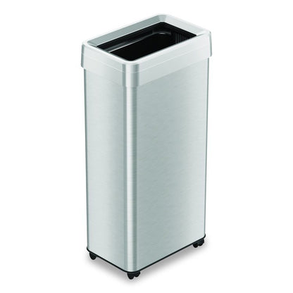 Open Top Trash Can with Wheels, 21 gal, Plastic/Stainless Steel, Silver