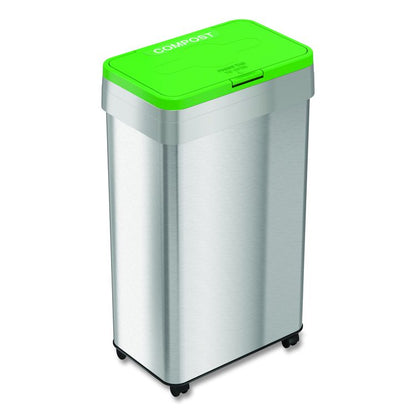 Open Top Compost Bin with Wheels and Color-Coded Lid, 21 gal, Plastic/Stainless Steel, Silver/Green