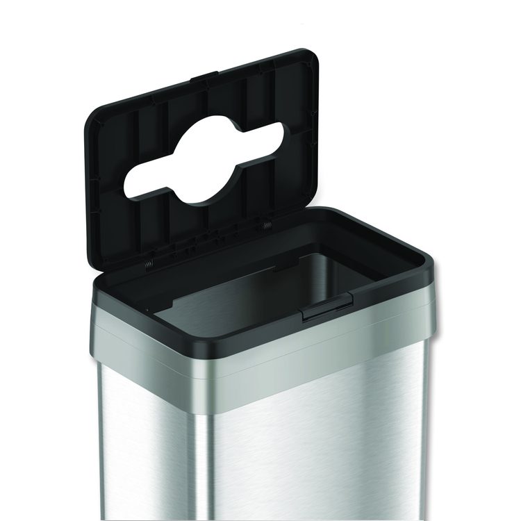 Open Top Trash Bin with Wheels and Color-Coded Lid, 21 gal, Plastic/Stainless Steel, Silver/Black