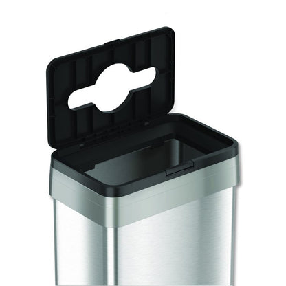 Open Top Trash Bin with Wheels and Color-Coded Lid, 21 gal, Plastic/Stainless Steel, Silver/Black
