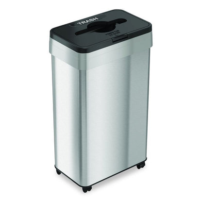 Open Top Trash Bin with Wheels and Color-Coded Lid, 21 gal, Plastic/Stainless Steel, Silver/Black