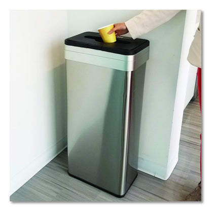 Open Top Trash Can with Color-Coded Lid, 21 gal, Plastic/Stainless Steel, Silver/Black