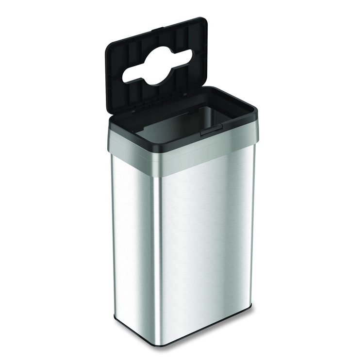 Open Top Trash Can with Color-Coded Lid, 21 gal, Plastic/Stainless Steel, Silver/Black